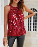 Round Neck Sequin Sleeveless Tank Top Casual Slim Fit Party Clubwear