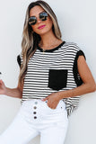 Black Stripe Chest Pocket Patch Round Neck Tank Top