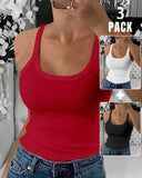 3 Pieces Scoop Neck Spaghetti Strap Ribbed Top Casual Sleeveless Slim Fit Tank