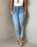 Stretchy Shirred High Waist Skinny Jeans