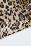 Khaki Sequin Leopard Print Spaghetti Strap Nightclub Hot Dress