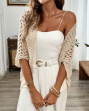 Batwing Sleeve Open Front Hollow out Sweater Coat Casual Asymmetrical Hem Crochet Cardigan