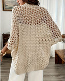 Batwing Sleeve Open Front Hollow out Sweater Coat Casual Asymmetrical Hem Crochet Cardigan
