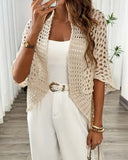 Batwing Sleeve Open Front Hollow out Sweater Coat Casual Asymmetrical Hem Crochet Cardigan