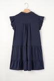 Navy Blue Collared V Neck Flutter Sleeve Tiered Plus Size Dress