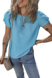 Light Blue Bubble Sleeve Solid Color Elegant T-Shirt