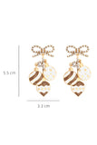 White Rhinestone Bow Circular Pendant Drop Earrings