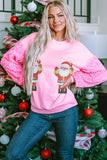 Pink Double Santa Claus Christmas Sequin Long Sleeve Top
