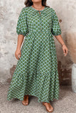 Green Geometric Floral Print Half Sleeve Plus Size Maxi Dress