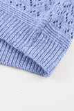 Sky Blue Eyelet Pattern Detail V Neck Drop Shoulder Sweater