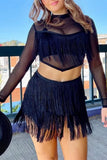 Black Tiered Fringe Trimmed Mini Skirt