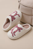 White Bow Knot Pattern Plush Warm Slippers