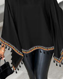 Aztec Geometric Tape Patch Batwing Sleeve Top