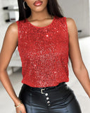 Allover Sequin Round Neck Tank Top