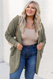 Seagrass Waffle Knit Drop Shoulder Open Front Pocketed Plus Size Cardigan