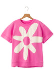 Sachet Pink Contrast Flower Drop Shoulder Loose T Shirt