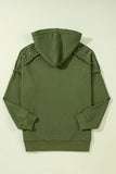 Vineyard Green Solid Color Rivet Stud Raglan Sleeve Hoodie with Pocket
