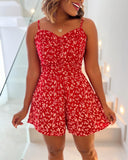 Ditsy Floral V Neck Sleeveless Shirred Ruched Romper