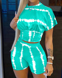 Tie Dye Print Corset Design Crop Top & Shorts Set