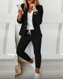 2 Piece Lapel Neck Blazer Coat & Drawstring Pants Set