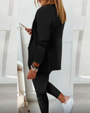 2 Piece Lapel Neck Blazer Coat & Drawstring Pants Set