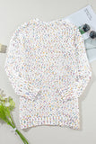 White Confetti Rib Knit Long Sleeve Cardigan