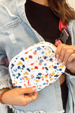 White Abstract Printed Zipped Closure Crossbody Bag