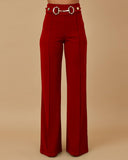 Metal Button Decor High Waist Casual Straight Leg Work Pants