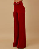 Metal Button Decor High Waist Casual Straight Leg Work Pants