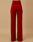 Metal Button Decor High Waist Casual Straight Leg Work Pants