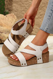 Beige Cut Out Suede Velcro Wedge Sandals