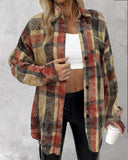 Plaid Pattern Long Sleeve Shacket Distressed Button Down Shirt