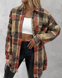 Plaid Pattern Long Sleeve Shacket Distressed Button Down Shirt