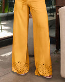 Hollow Out Top & Wide Leg Pants Set