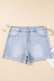 Beau Blue Folded Edge High Waist Plus Size Denim Shorts