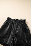 Black Faux Leather Paper Bag Waist High Rise Shorts