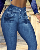 Denim Print High Waist Fake Jean Leggings Seamless Yoga Pants Butt Lifting Workout Trousers