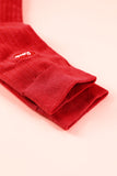 Racing Red Love Embroidered Ribbed Color Block Crew Socks