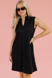 Black Solid Color Collared Slit Neck Sleeveless Mini Dress