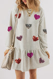 White Shiny Heart-shape Ruffled Knit Mini Dress