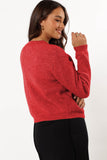 Fiery Red Ribbed Knit Bow Front Buttoned Cardigan