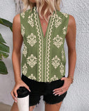 Floral Print V Neck Sleeveless Blouse Casual Slim Fit Business Top