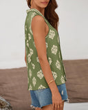 Floral Print V Neck Sleeveless Blouse Casual Slim Fit Business Top