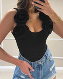 Rose Detail Asymmetrical Neck Tank Top