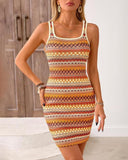 Striped Square Neck Sleeveless Sundress Casual Tank Bodycon Mini Beach Boho Dress