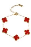 Fiery Red St Patricks Four Leaf Clover Chain Bracelet