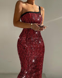 Glitter Lurex One Shoulder Spaghetti Strap Slim Fit Bodycon Allover Sequin Midi Evening Dress