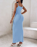 Spaghetti Strap U Neck Casual Maxi Dresses Slim Fit Cami Dress Party Club Bodycon Dress