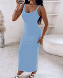 Spaghetti Strap U Neck Casual Maxi Dresses Slim Fit Cami Dress Party Club Bodycon Dress