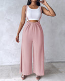 Drawstring Wide Leg Suspender Jumpsuit